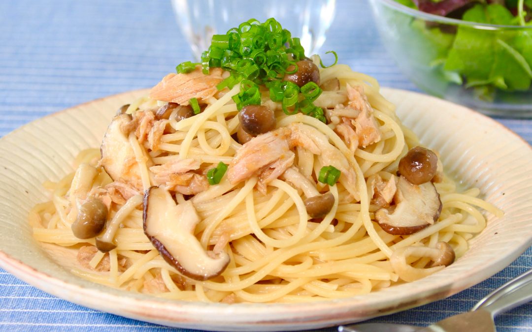 Mushroom and tuna pasta seasoned with Momiji Oroshi Ponzu