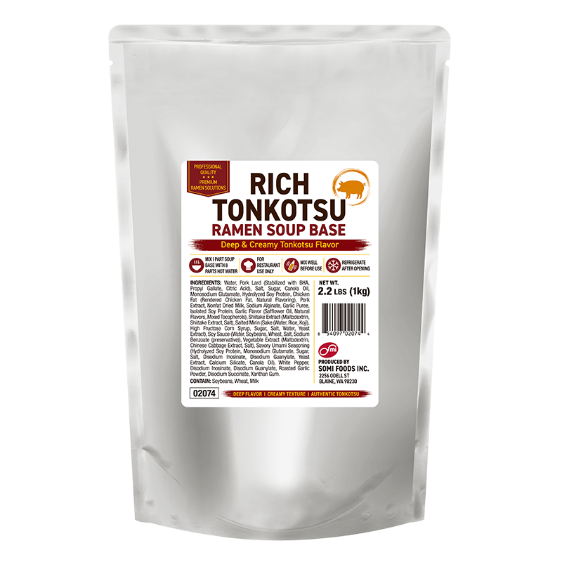 Somi Foods S. Tonkotsu Ramen Soup Base, tonkotsu with savory shoyu, 2.2 lb (1 kg) silver stand-up pouch