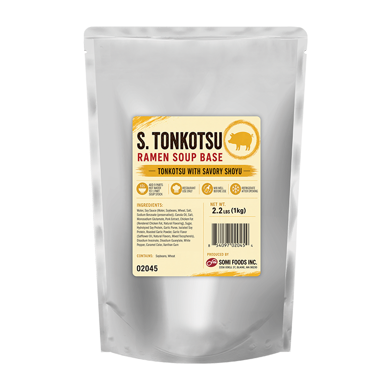 Somi Foods S. Tonkotsu Ramen Soup Base, tonkotsu with savory shoyu, 2.2 lb (1 kg) silver stand-up pouch